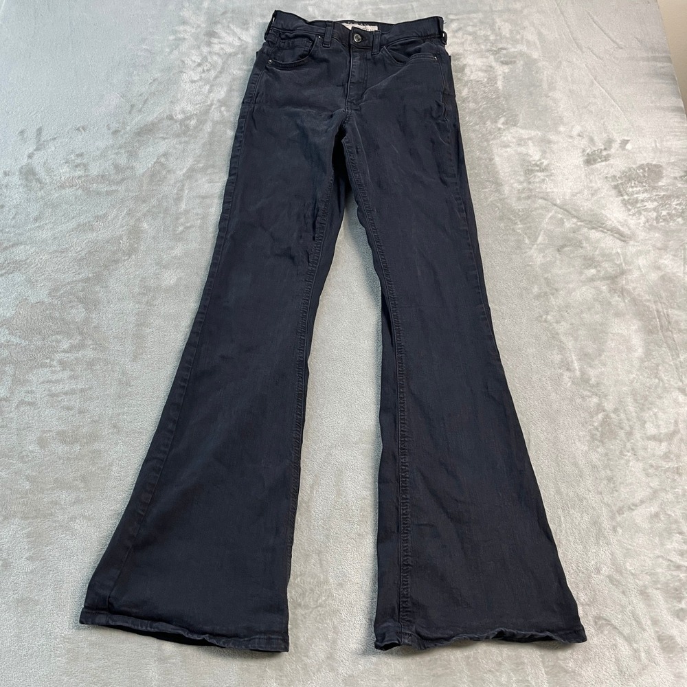 Topshop Moto Jamie Flare Jeans Black High Rise Stretch 28x32 (24x31) Grunge